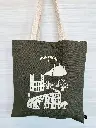 Sac fourre-tout kaki Montréal de Sac en Vrac avec illustration de symboles emblématiques de la ville de Montréal.1.webp