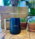 Arrosoir signature noir La Maison d’Alcantara avec poignée en bois, entouré de plantes d’intérieur à Montréal. (2).webp